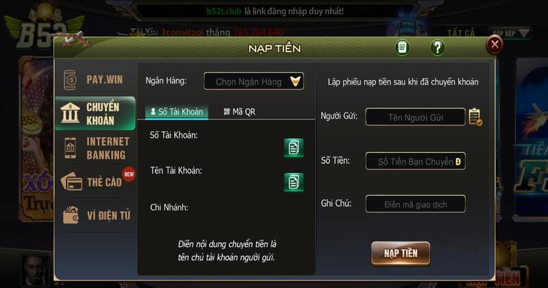 Nạp tiền tại cổng game B52