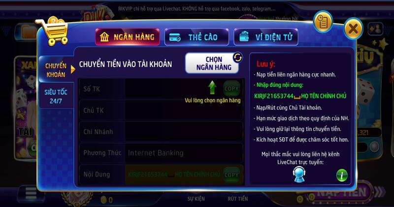 Nạp tiền tại Rikvip