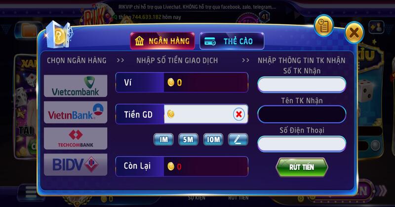 Sơ lược phương thức nạp rút Rikvip
