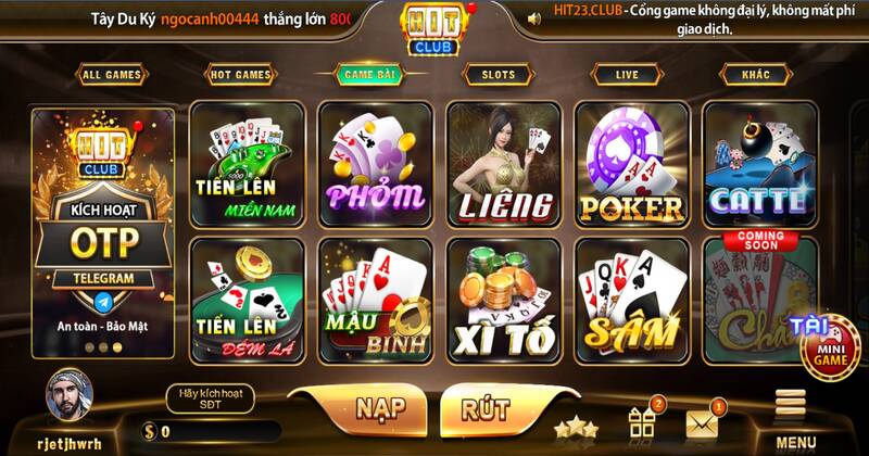 Kho game đa dạng tại Hit Club