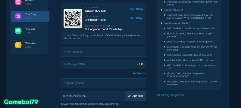 Nên cung cấp thông tin ngân hàng để dễ dàng thực hiện, tiết kiệm thời gian