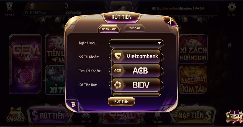 Rút tiền tại cổng game Gemwin